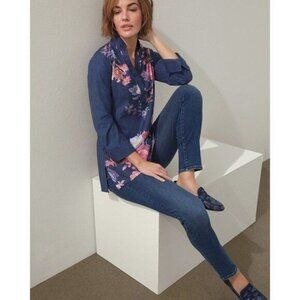 Chico's No-Iron Stretch Flower Print Tunic Blouse Top 0.5 size 4 6